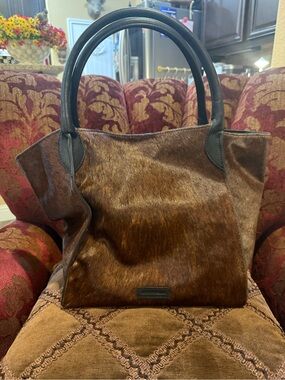 ANTONIO MELANI Brown Haircalf Tote with Black Handles